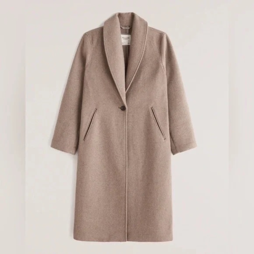 Wool-Blend Shawl Collar Coat - Taupe